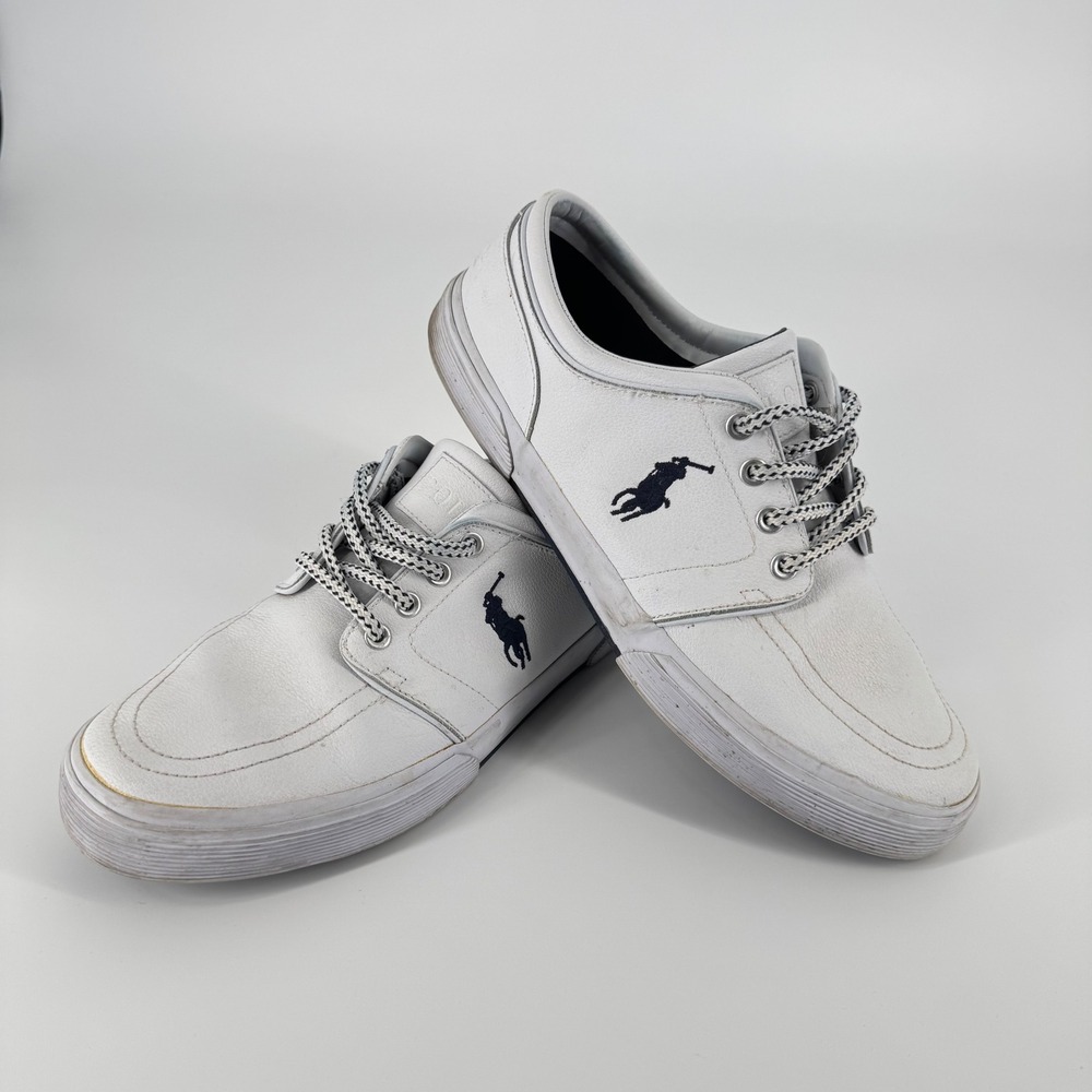 Polo Ralph Lauren Faxon Low White Leather Sneakers Men's Size 10D Casual Shoes‎